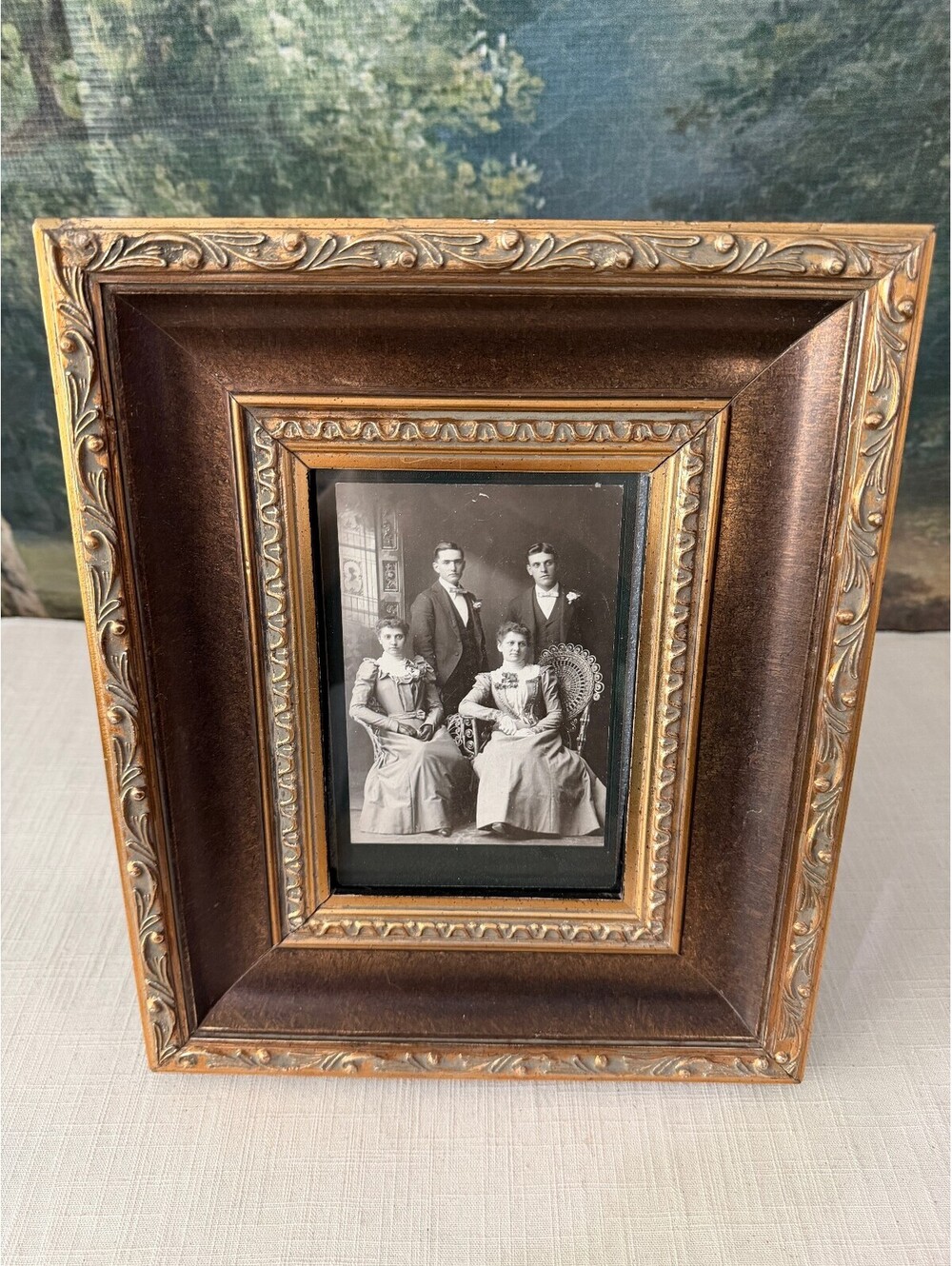 Vintage Ornate Wood Picture Frame with Black and White Portrait Photo